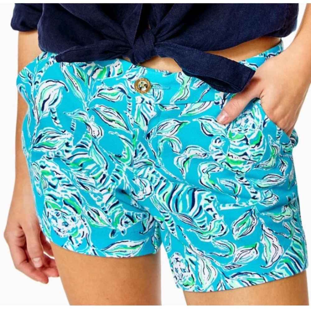 Lilly Pulitzer Callahan Shorts Womens 10 Turquoise Oasis Outta Line Mid Rise